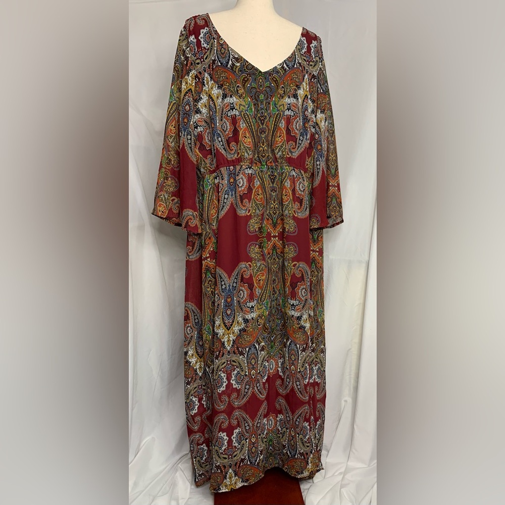 Signature Collection Women's Dress Plus Size 2X Paisley Boho V Neck Maxi Dress